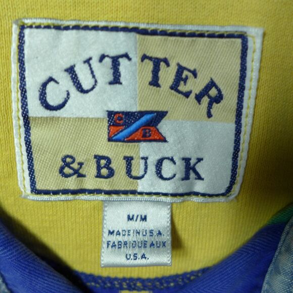 Vintage Cutter and Buck Green Striped Polo Shirt Men's Size Medium Made in USA - Picture 2 of 12